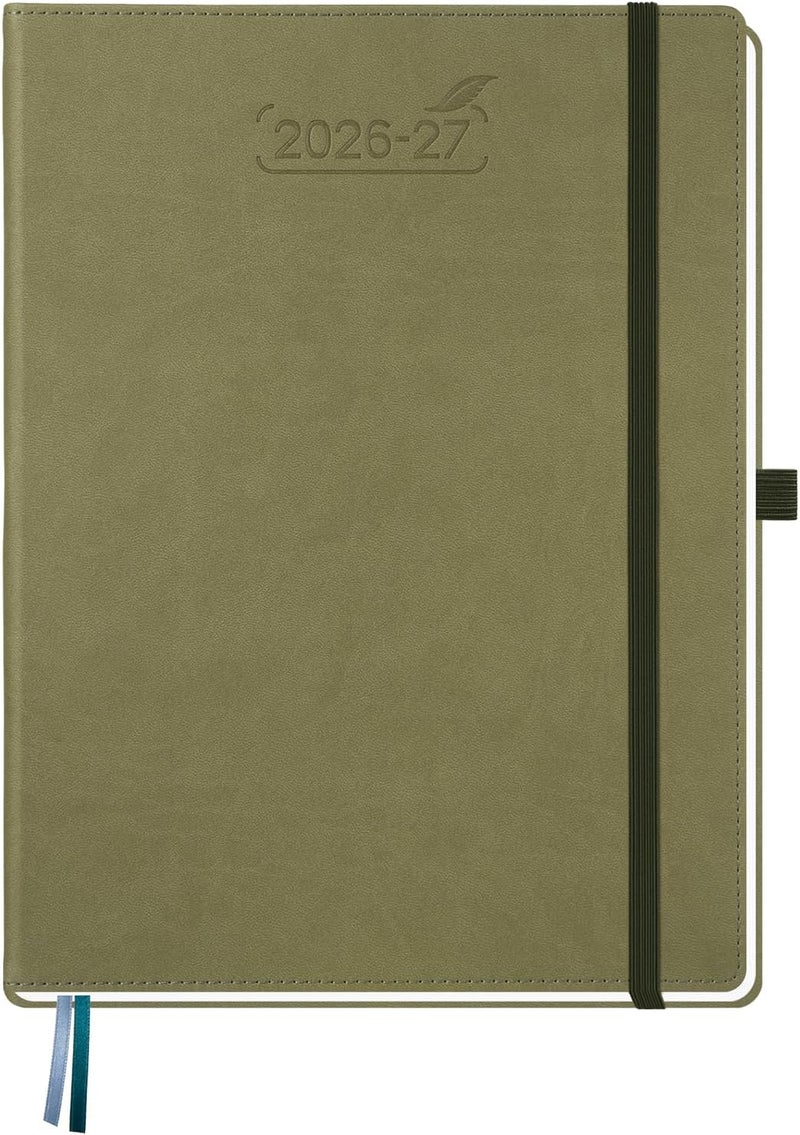 BEZEND A4 Academic Diary 2026-2027 Week to View, 18-Month Weekly Planner Runs Mid Year Jul'26 - Dec'27. Vertical Layout with Time Slots & Monthly Tabs, PU Leather Hardback, 28.5 x 22 cm, Kiwi - Image 1