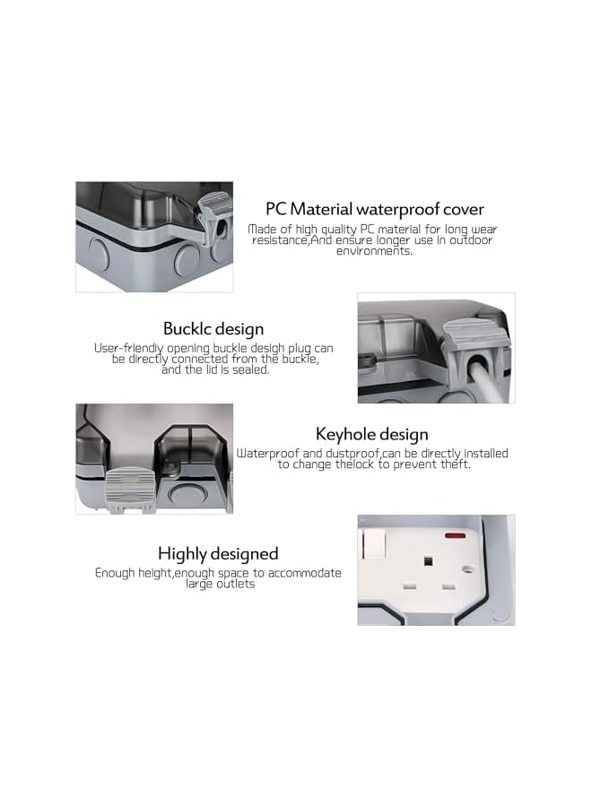 promass Outdoor Socket, IP66 Weatherproof Outdoor Switched Power Socket, Wall Electrical Outlets with Cover, Electrical Outlets Outside Use Plug Socket Box for Garden (Double) - Image 4