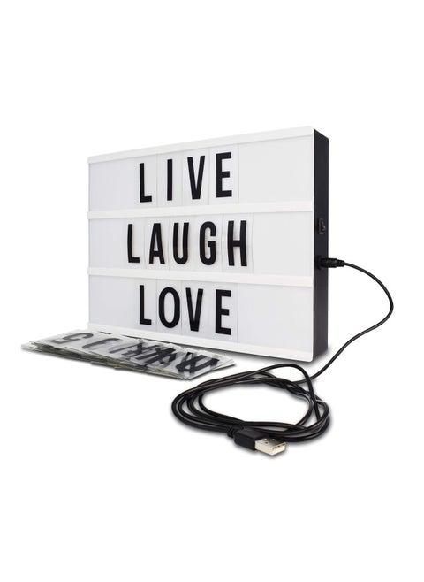 Cinema Style 10-LED Home Decor Large Light Box with 109 Letters and Characters Wall Mounted or Tabletop Battery or USB Powered White