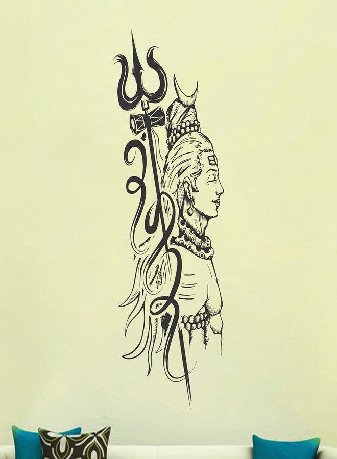 Sticker Studio PVC Vinyl Self Adhesive Mahakal Shiv with Trishul 3D Big Size Stickers for Wall Living Room Bedroom, Size: 58 CM X74 CM, Black, Pack of 1 - Image 1