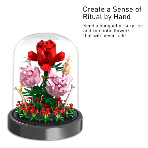 QIFUN Flower Bouquet Building Kit, 524 Pcs Mini Bricks Building Blocks Sets, Forever Rose Decorated Flower with Dust Cover, Valentine's Day Gifts for Her Mom Women (Rose Flower) - Image 4