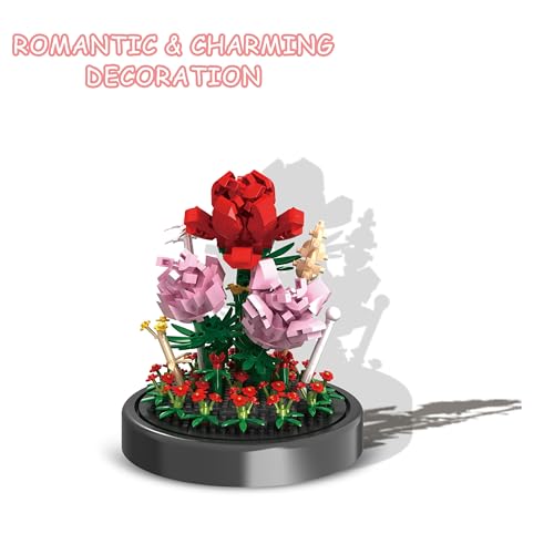 QIFUN Flower Bouquet Building Kit, 524 Pcs Mini Bricks Building Blocks Sets, Forever Rose Decorated Flower with Dust Cover, Valentine's Day Gifts for Her Mom Women (Rose Flower) - Image 5