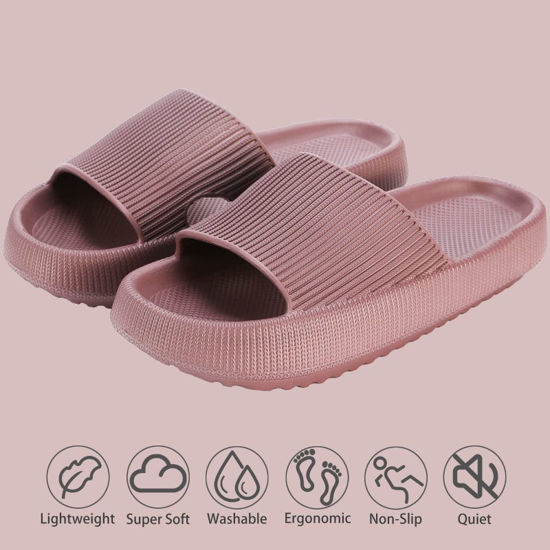 rosyclo Cloud Pillow Slippers for Female and Male, Unisex Cute Cozi Massage Shower Bathroom Non-Slip Open Toe Home House Cloud Sandals Lady Platform Shoes, Wine Red - Image 2