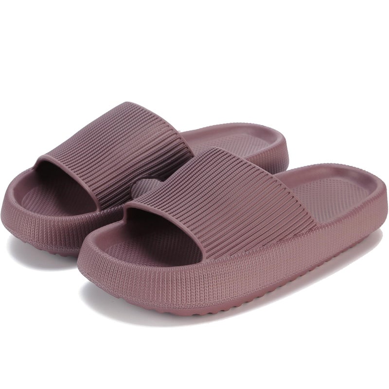 rosyclo Cloud Pillow Slippers for Female and Male, Unisex Cute Cozi Massage Shower Bathroom Non-Slip Open Toe Home House Cloud Sandals Lady Platform Shoes, Wine Red - Image 1