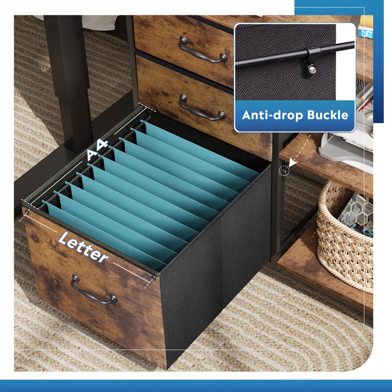 DEVAISE 3 Drawer Mobile File Cabinet, Rolling Printer Stand with Open Storage Shelf, Fabric Lateral Filing Cabinet fits A4 or Letter Size for Home Office, Rustic Brown Wood Grain Print - Image 4