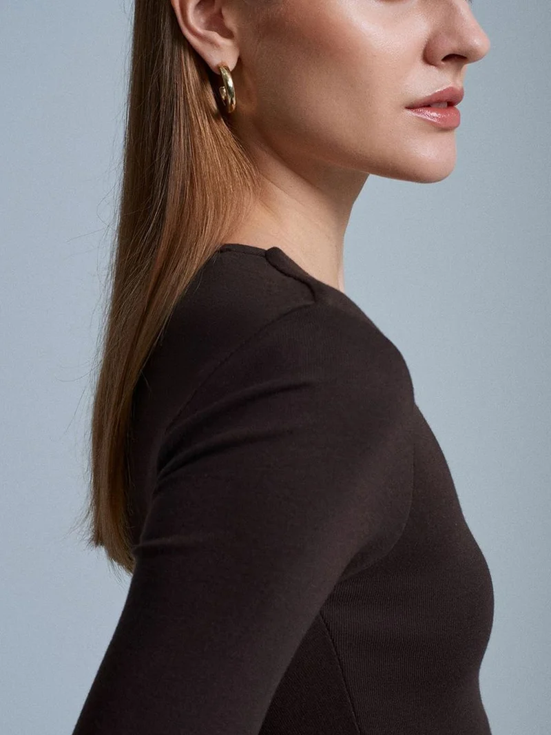 ديلفين DILVIN Slim Fit Long Sleeve Crew Neck Blouse