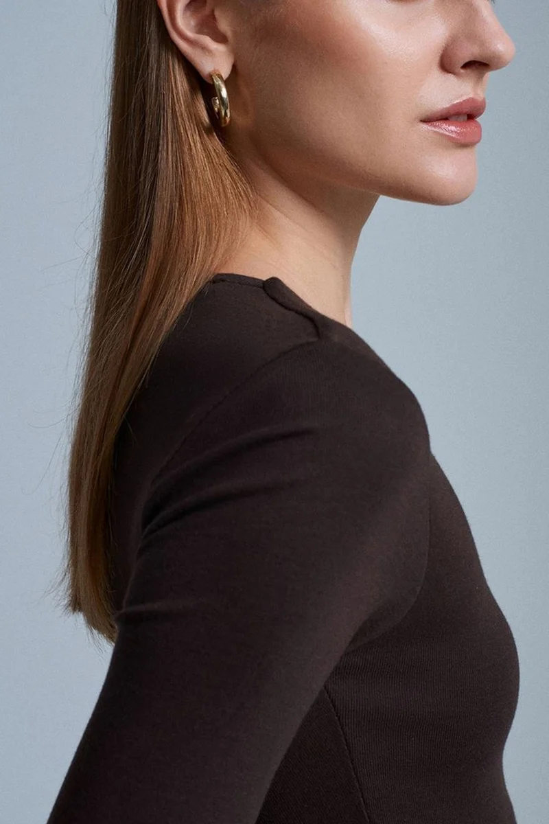 DILVIN Slim Fit Long Sleeve Crew Neck Blouse