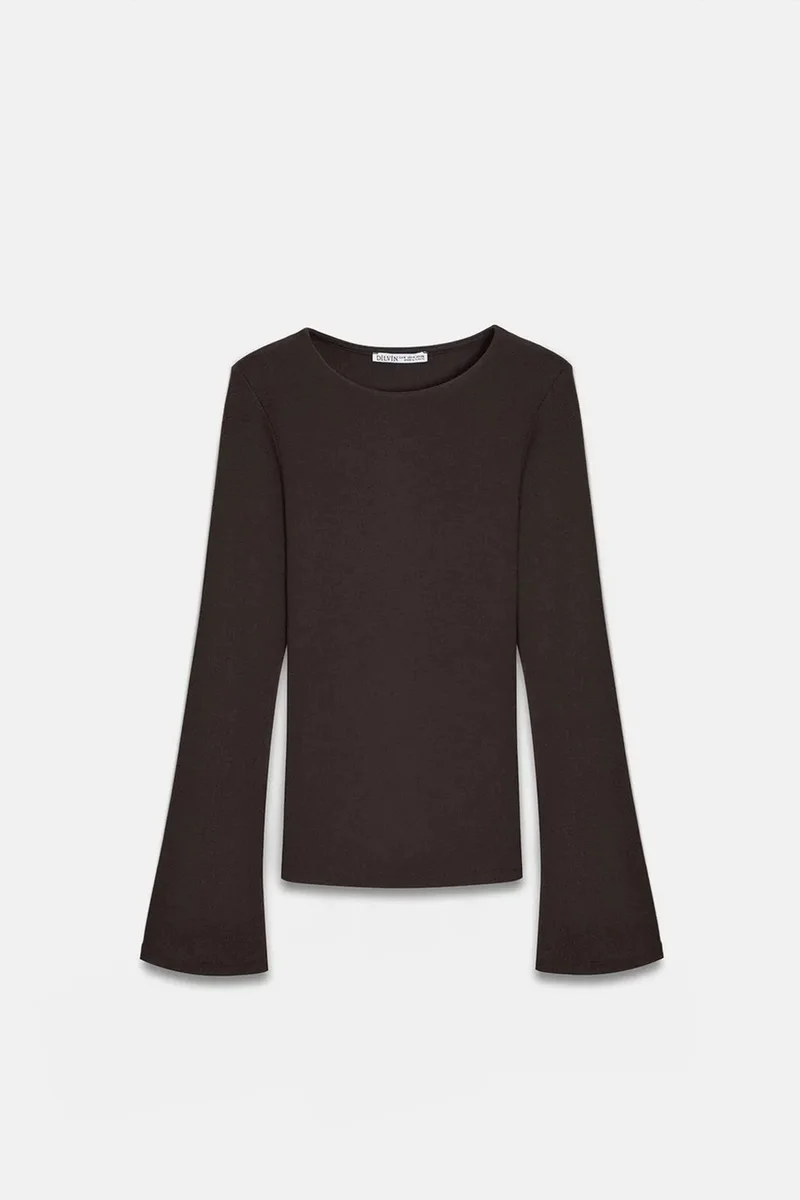 Dilvin Coffee Brown DILVIN Slim Fit Long Sleeve Crew Neck Blouse for Women | Best Price UAE