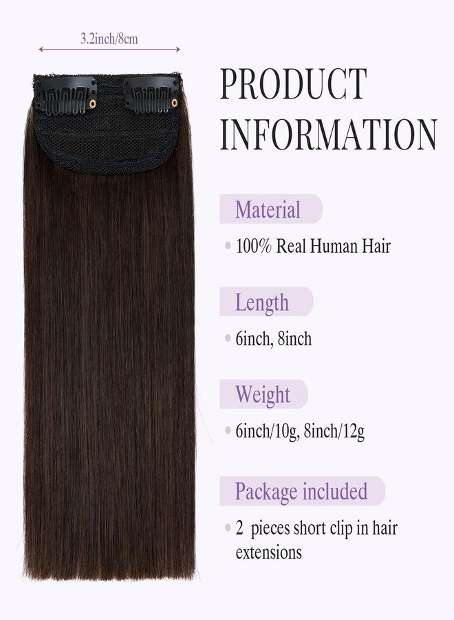 S-noilite 2 pieces 8 inch Clip In Short Hair Extensions 100% Remy Human Hair Invisible Mini Short Clip in Hairpiece for Women with Thinning Hair Dark Brown - Image 5