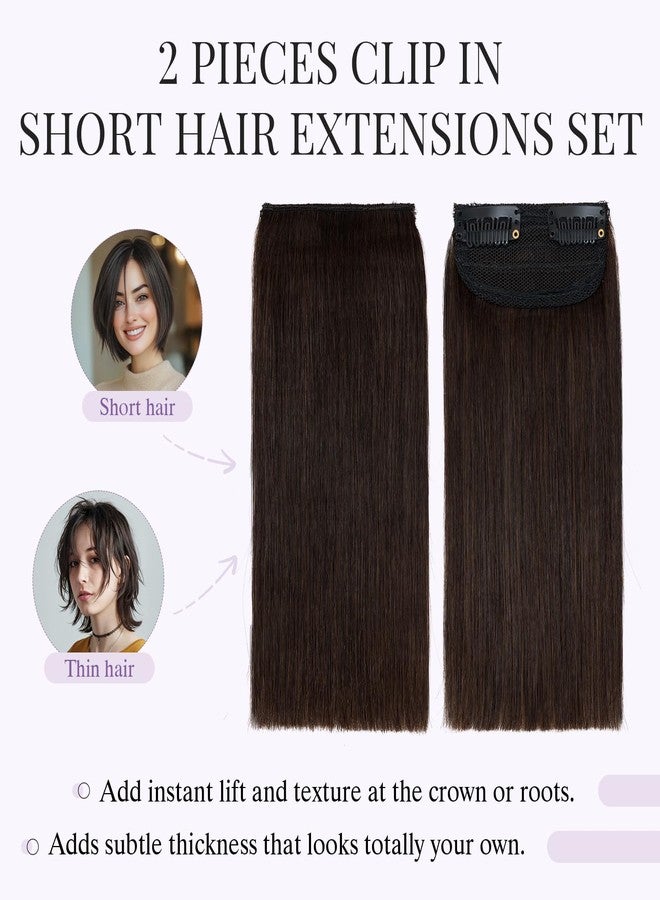 S-noilite 2 pieces 8 inch Clip In Short Hair Extensions 100% Remy Human Hair Invisible Mini Short Clip in Hairpiece for Women with Thinning Hair Dark Brown - Image 4