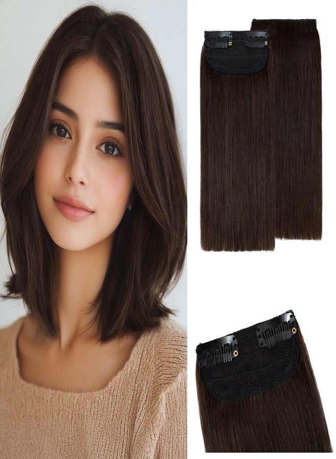 S-noilite 2 pieces 8 inch Clip In Short Hair Extensions 100% Remy Human Hair Invisible Mini Short Clip in Hairpiece for Women with Thinning Hair Dark Brown - Image 1