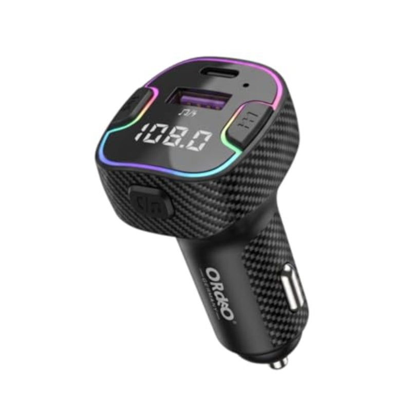 Car Charger Wireless FM Transmitter, Wireless Connection V5.3, Hands-Free Calling, PD 15W USB-A QC 15W Type-C Fast Charging, RGB Ambient Light, U-Disk Support - Image 1