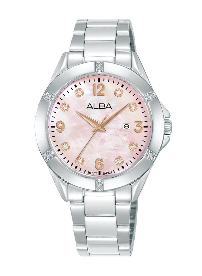 ألبا Fashion Women’s Watch AH7EW9X1, 33 mm Pink Mother-of-Pearl Dial, Stainless Steel Case & Bracelet, 50 m WR - Image 1