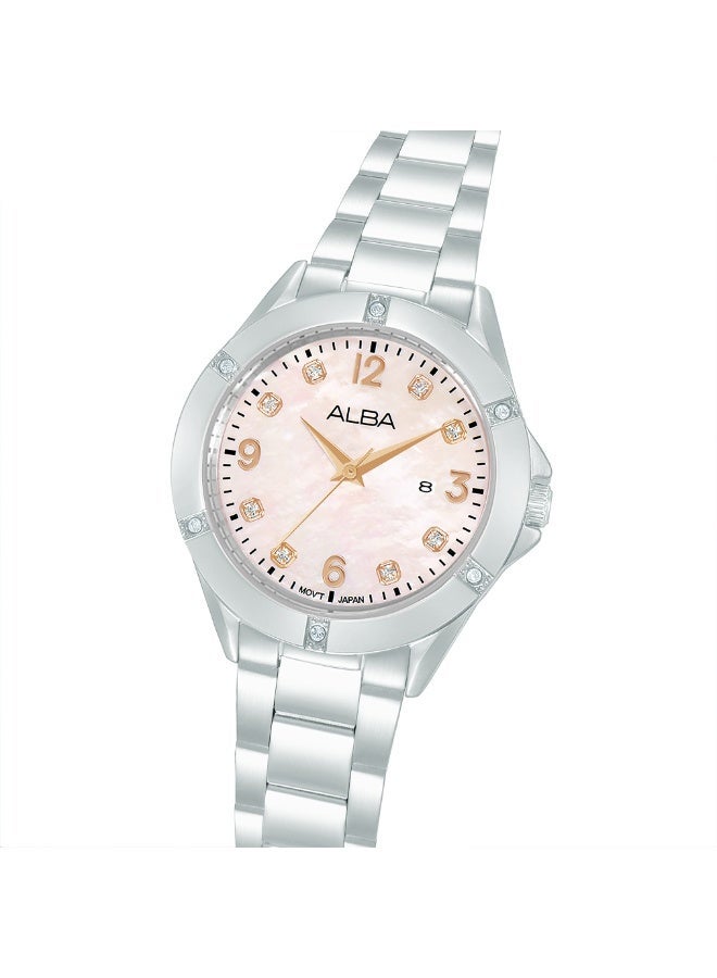 ألبا Fashion Women’s Watch AH7EW9X1, 33 mm Pink Mother-of-Pearl Dial, Stainless Steel Case & Bracelet, 50 m WR - Image 3