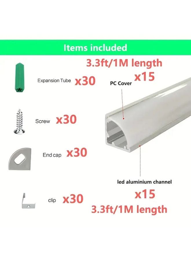 15Pcs 3 3Ft 1M 10x10mm Silver Aluminum White Cover LED Channel System For Light Strips - Image 3