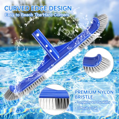 Unipool Pool Brush Head, 17" Pool Brushes for Cleaning Pool Walls, Curved Ends High-Efficiency Pool Scrub Brush,Premium Nylon Bristles Pool Brush with EZ Clip - Image 4