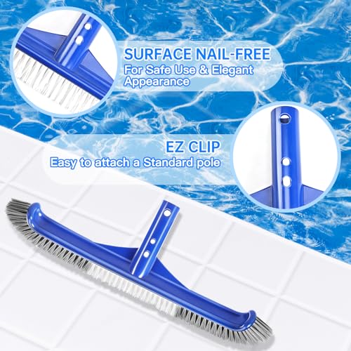Unipool Pool Brush Head, 17" Pool Brushes for Cleaning Pool Walls, Curved Ends High-Efficiency Pool Scrub Brush,Premium Nylon Bristles Pool Brush with EZ Clip - Image 3