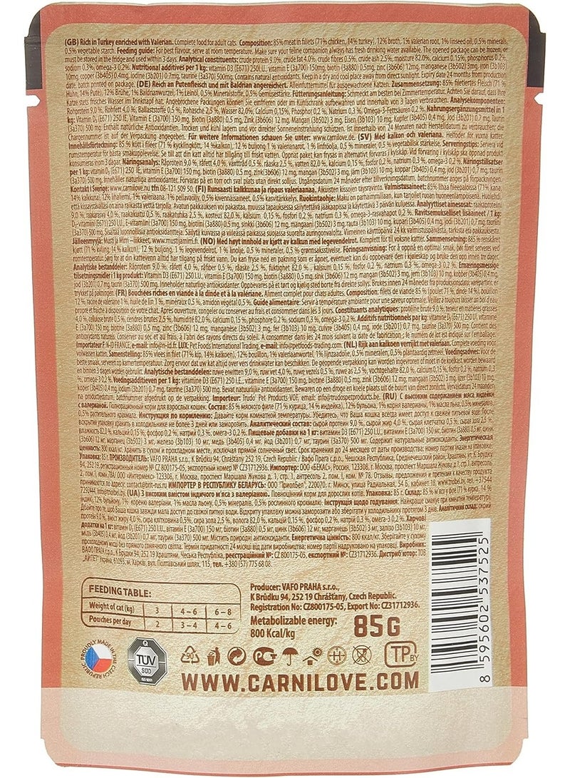 CARNILOVE Turkey enriched with Valerian Root for Adult Cats (Wet Food Pouches) 24x85g - Image 4