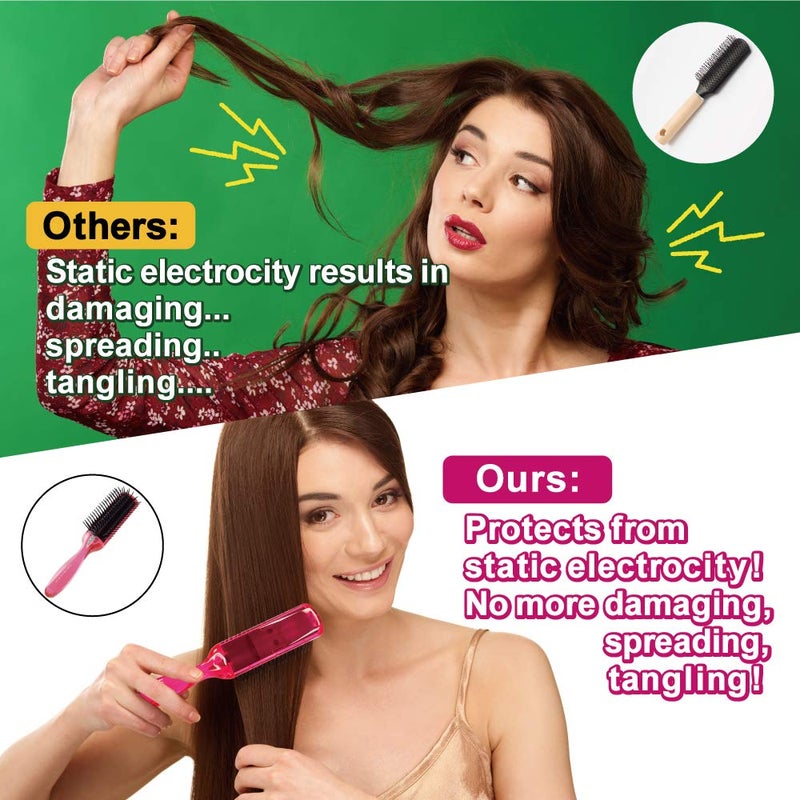 BS Anti Static Hairbrush [Made in Japan] 7 Row Curly Hair Brush for Styling, Blow-Drying, and Detangling, Static Free Hair Brushes for Women (Pink) - Image 3