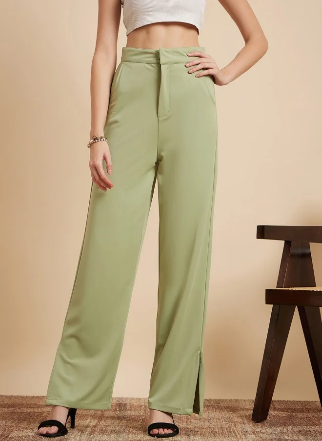 MINT STREET Mint Green Tailored Straight Fit Trousers for Women