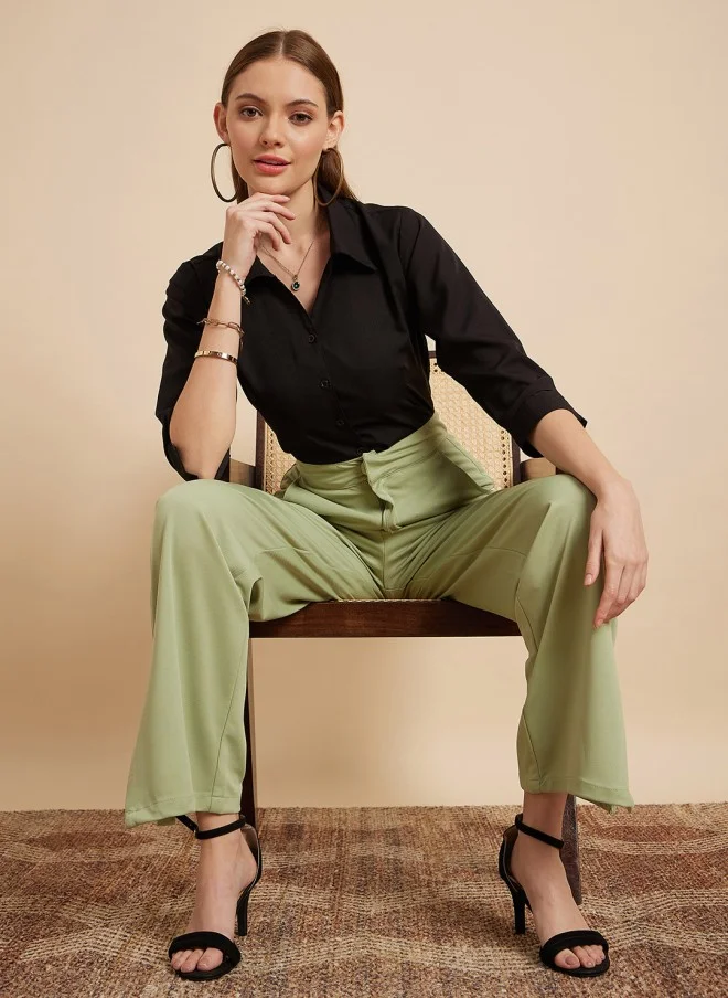 MINT STREET Mint Green Tailored Straight Fit Trousers for Women