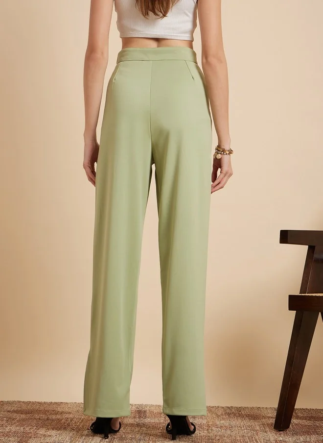 MINT STREET Mint Green Tailored Straight Fit Trousers for Women