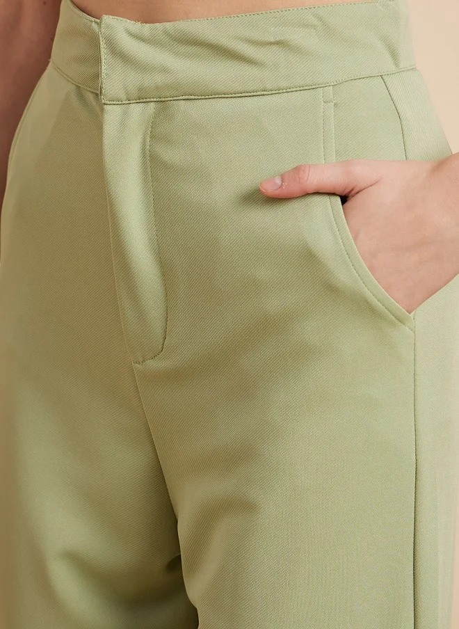 MINT STREET Mint Green Tailored Straight Fit Trousers for Women