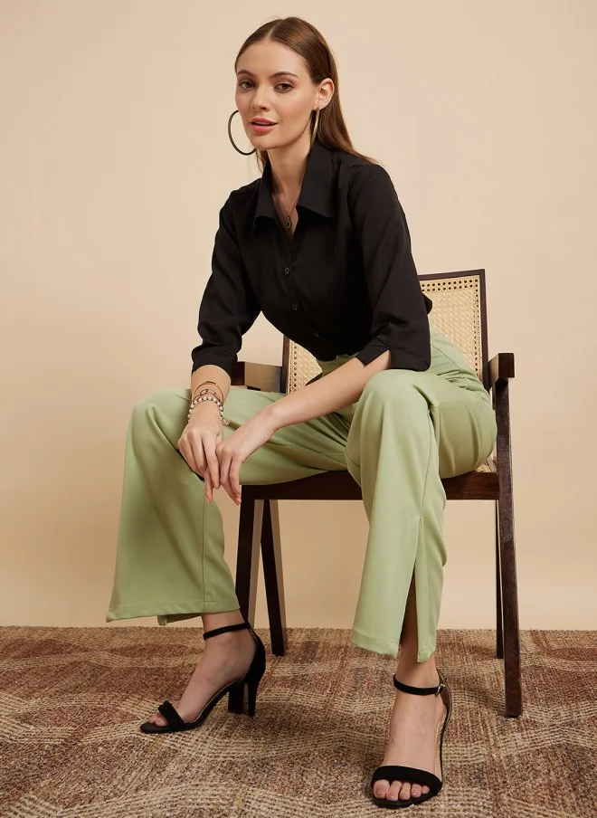 MINT STREET Mint Green Tailored Straight Fit Trousers for Women