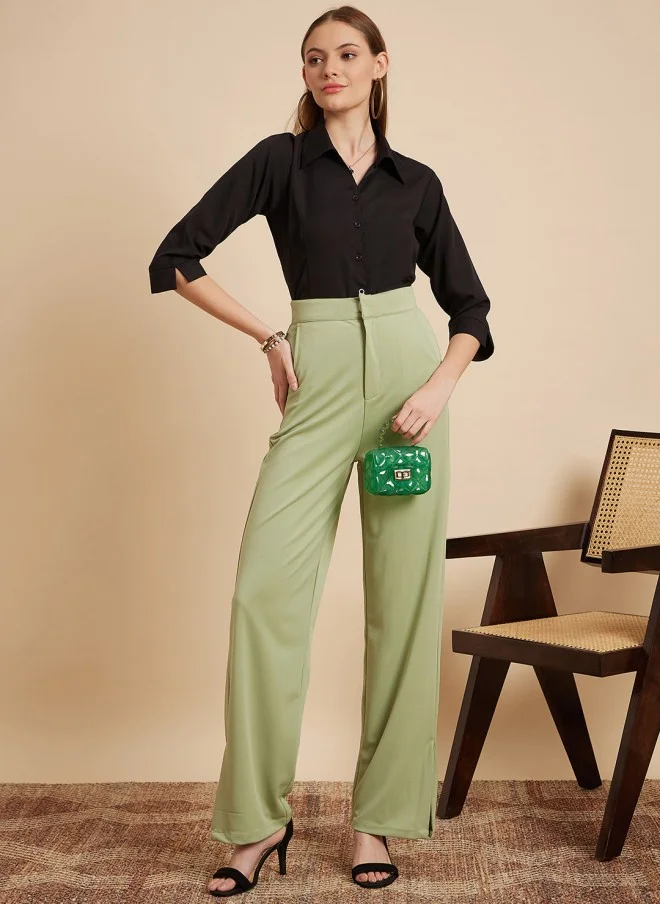 MINT STREET Mint Green Tailored Straight Fit Trousers for Women
