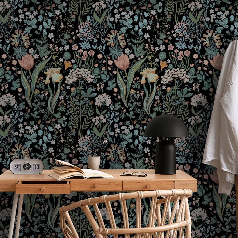 Toduso Peel and Stick Wallpaper Vintage Wall Paper Black Floral Contact Paper Removable Wallpaper 173x3937 Leaf Flower Self Adhesive for Bedroom Drawer Decor Vinyl Rolls - Image 2