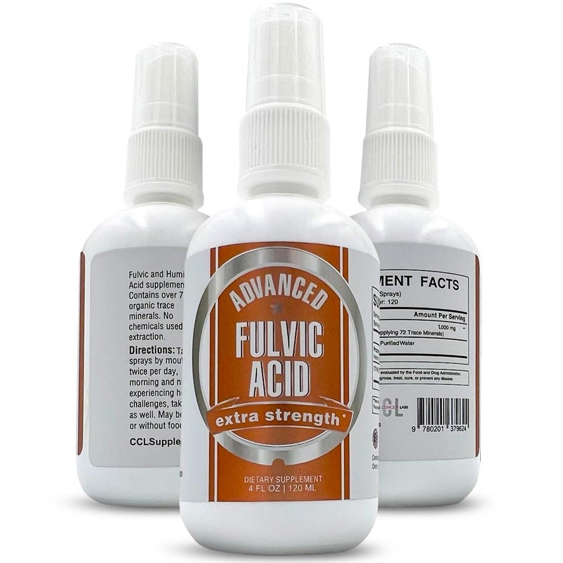 CCL SUPPLEMENTS مكملات CCL حمض الفولفيك المتقدم وحمض الهيوميك رذاذ سائل مكمل المعادن النادرة 70 معادن عضوية أيونية حيوية إلكتروليتات فوائد مشابهة لقطرات الشيلجيت 4 أونصات 120 حصة