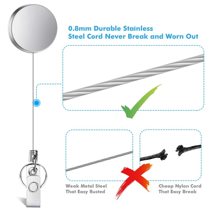 Selizo 4 Pieces Retractable Badge Holder Heavy Duty Badge Reels ID Holder with Keychain Ring Clip for ID Card Carabiner Key Card Work Badge - Image 4