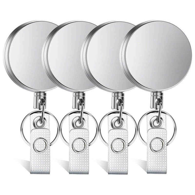Selizo 4 Pieces Retractable Badge Holder Heavy Duty Badge Reels ID Holder with Keychain Ring Clip for ID Card Carabiner Key Card Work Badge - Image 1
