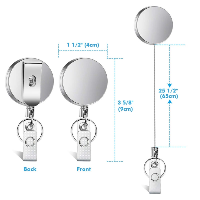 Selizo 4 Pieces Retractable Badge Holder Heavy Duty Badge Reels ID Holder with Keychain Ring Clip for ID Card Carabiner Key Card Work Badge - Image 3