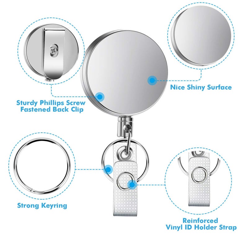 Selizo 4 Pieces Retractable Badge Holder Heavy Duty Badge Reels ID Holder with Keychain Ring Clip for ID Card Carabiner Key Card Work Badge - Image 5