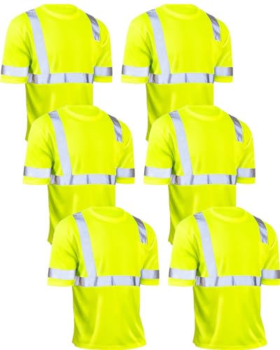 JaGely 6 Pcs Safety Reflective Shirts Short Sleeve Bulk Hi Vis Tshirt High Visibility Construction Work Shirts with PocketLarge - Image 1