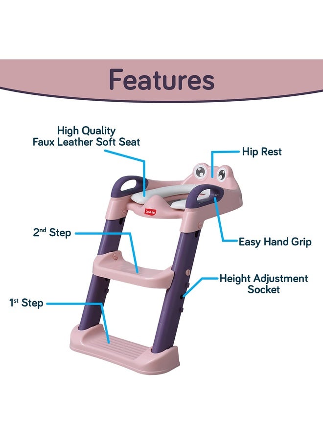 Luvlap Trainer Potty Seat With Ladder, Potty Seat Cum Toilet Seat, Fits All Standard Size Toilets For 1 + Year Child, Suitable For Potty Training Of Boys & Girls (Pink) - Image 2