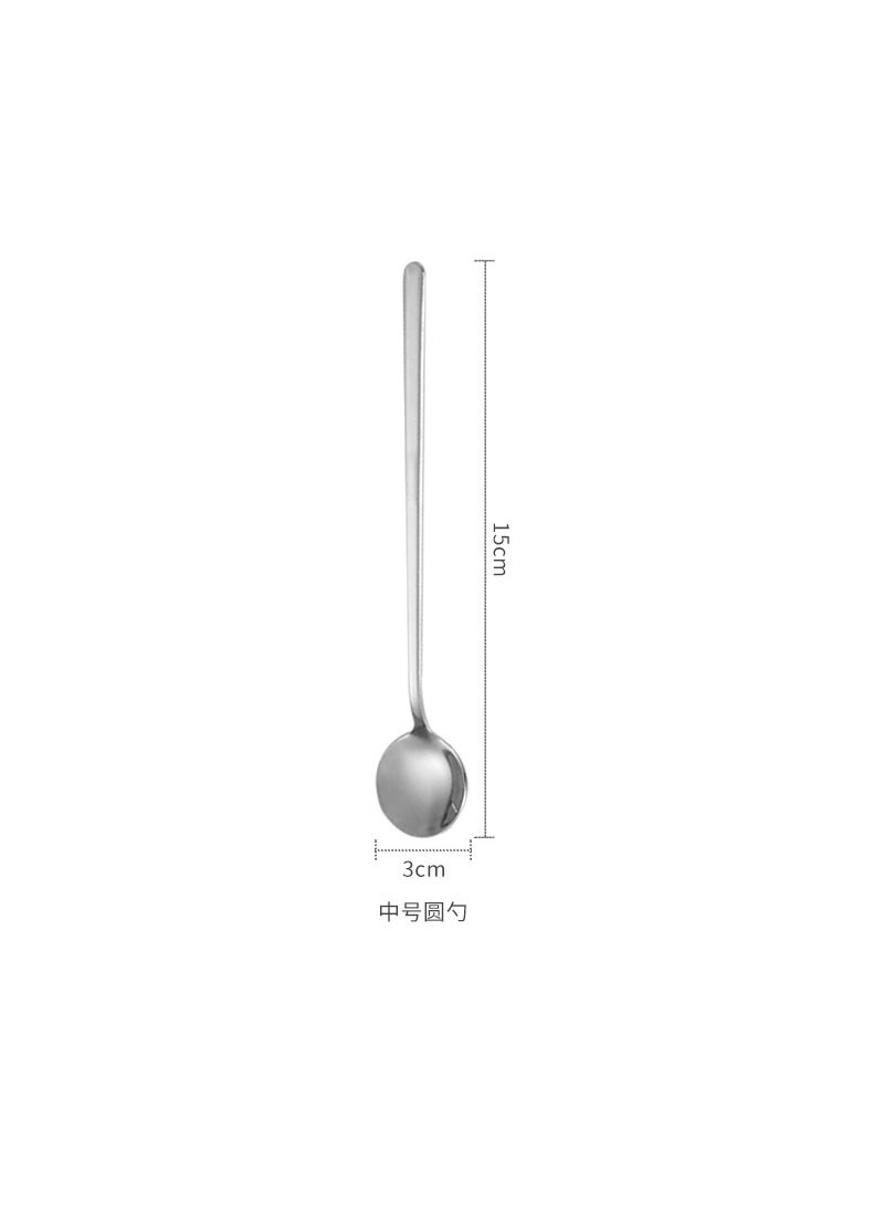 Stainless Steel Small Round Spoon Restaurant Long Handle Coffee Mixing Spoon Internet Popular Korean-style Spoon Household Gift Coffee Spoon  - Image 1