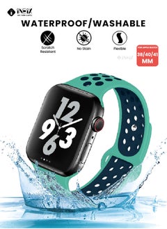 INEIX Soft Silicone Sport Nike Edition Replacement Strap For Apple Watch 38/40/41 mm - Cyan/Blue  - Image 5
