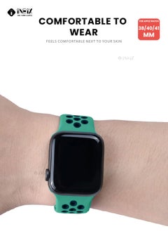 INEIX Soft Silicone Sport Nike Edition Replacement Strap For Apple Watch 38/40/41 mm - Cyan/Blue  - Image 3