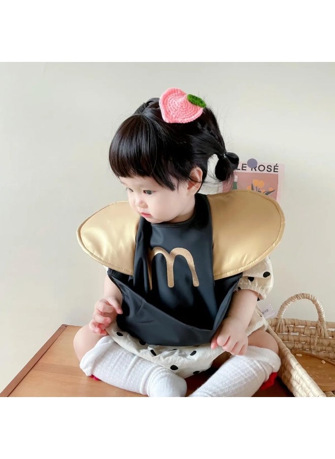 ECVV Ruffle Smock Mess Proof Waterproof Cute Wings Baby Eating Bib With Food Catcher For Toddlers, Black, One Size  - Image 3
