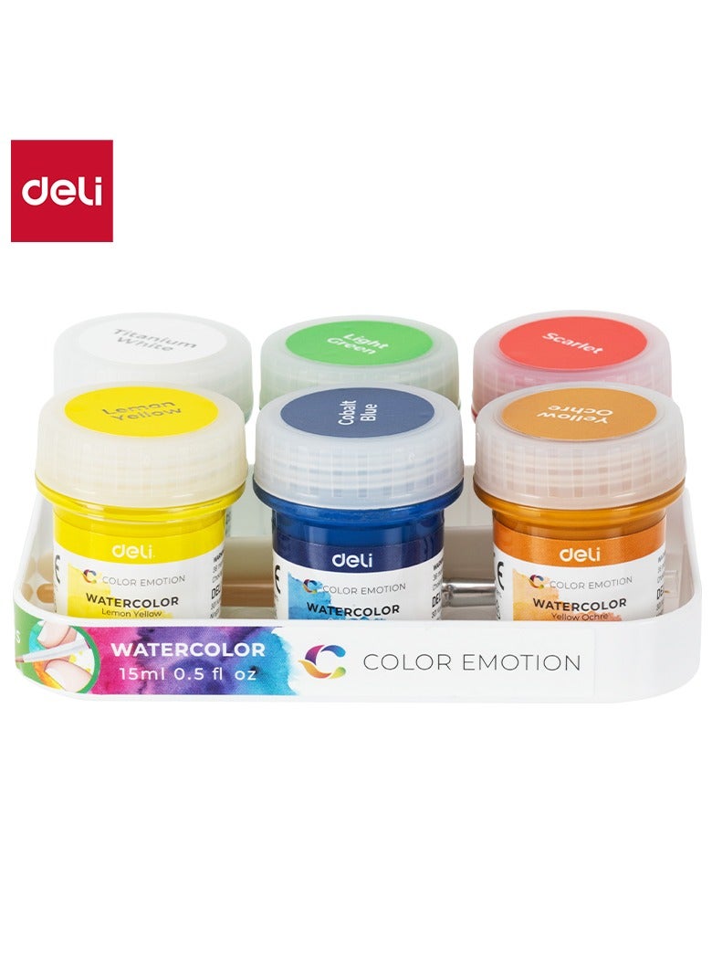Deli EC22-6 Watercolor Paint Set 15ml×6 – ideal for school art and creative projects - Image 1