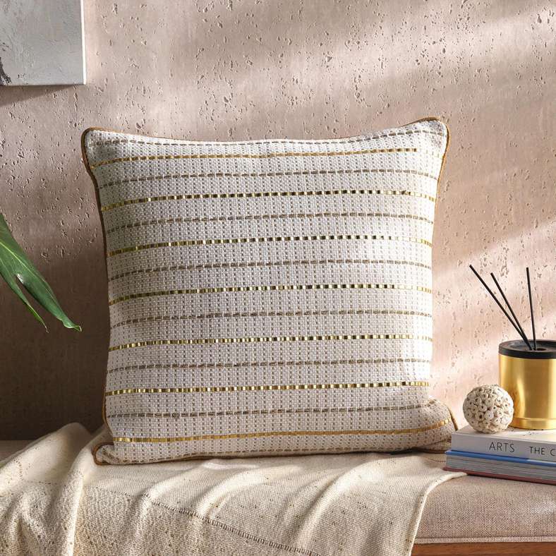 Pan Home Gold Striped Decorative Cushion for Home
