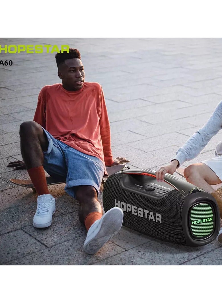 HOPESTAR A60 100W Portable Bluetooth Speaker – IPX6 Waterproof, High-Power 3-Way Audio, 15000mAh Battery, TWS Pairing & LED Lights, with Microphone & Shoulder Strap - Image 4