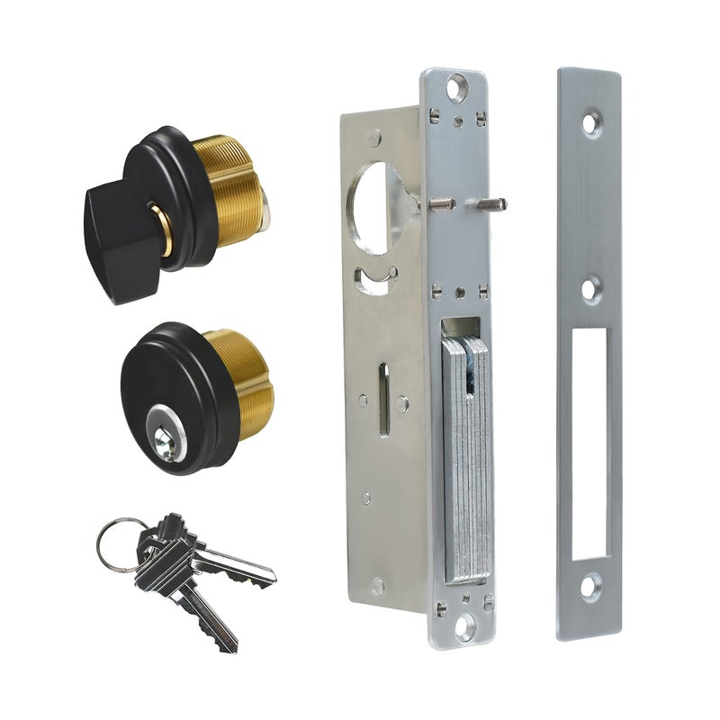 AIsecure Storefront Door Lock Alsecure Commerical Mortise Lock, Swing Deadbolt & Solid Brass Cylinder Combo with Key & Thumbturn Keyed Alike for Aluminum/Zinc Alloy Shop Doors, 1.1/8" Backset,Black - Image 1