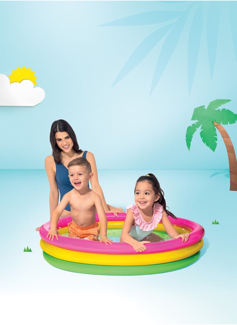 INTEX Intex 25cm x 114cm Round Pool Ideal for children aged 2+ years and above Designed with 3 brightly colored rings and a convenient inflatable floor, it can be easily set up in your home garden to provide lots of fun  - Image 3