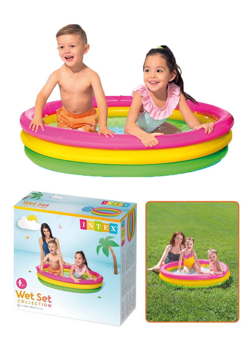 INTEX Intex 25cm x 114cm Round Pool Ideal for children aged 2+ years and above Designed with 3 brightly colored rings and a convenient inflatable floor, it can be easily set up in your home garden to provide lots of fun  - Image 1