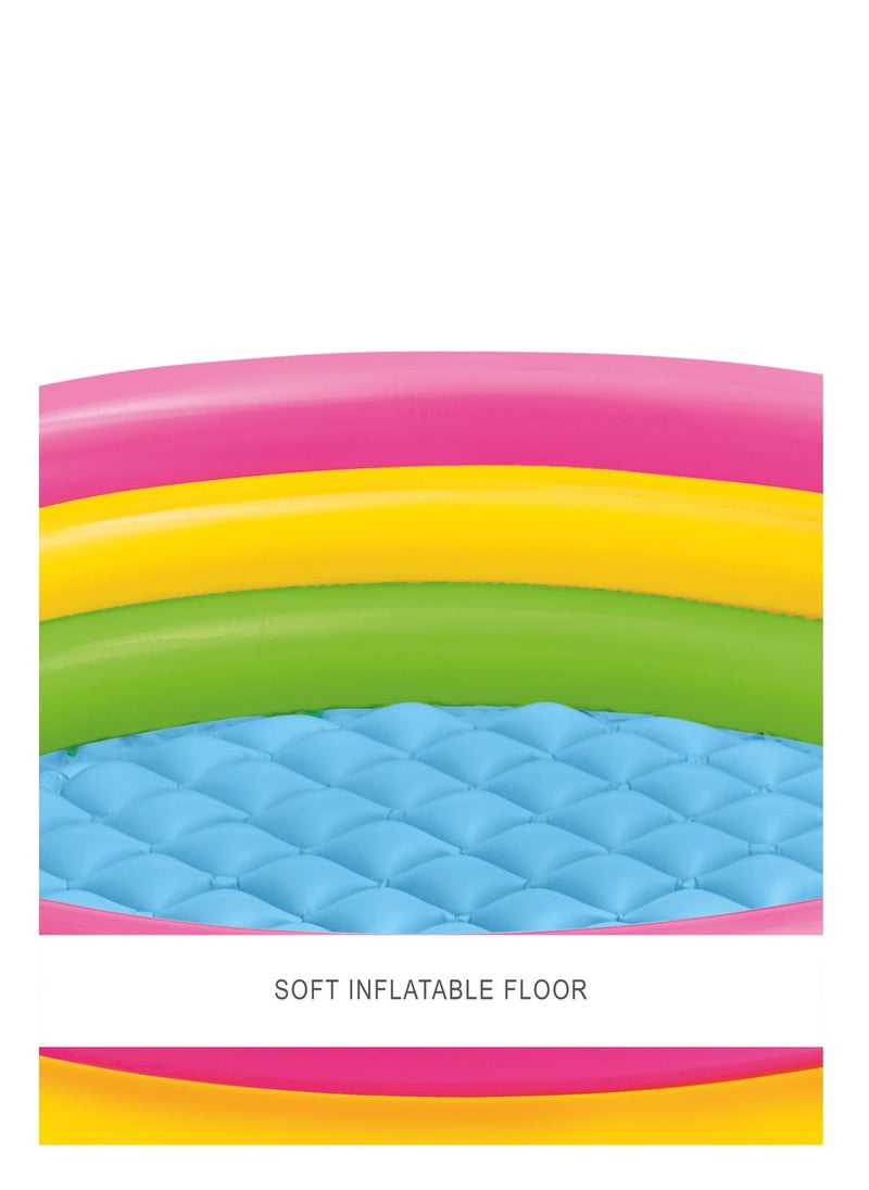 Intex 25cm x 114cm Round Pool Ideal for children aged 2+ years and above Designed with 3 brightly colored rings and a convenient inflatable floor, it can be easily set up in your home garden to provide lots of fun