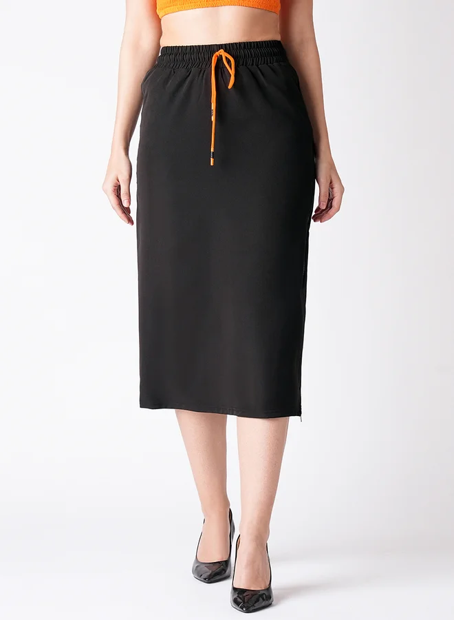 globus Globus Solid Straight Midi Skirt with Drawstring