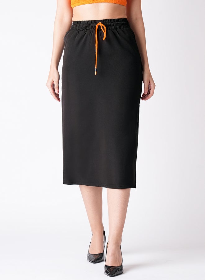Globus Solid Straight Midi Skirt with Drawstring - Image 1
